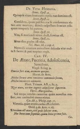 Cap. IV. De Aetate, Pueritia, Adolescentia, Senectute.