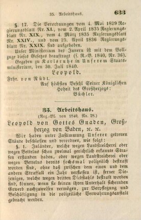 35. Arbeitshaus (Reg.-Bl. von 1840, Nr. 28)