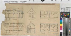 Münster (Münster) Doppelhaus an der Ulrichstraße mit Geschäftsführerwohnung Grundrisse, Ansicht, Schnitt 1923 1 : 100 Zeichnung 35 x 68 Westfälische Heimstätte Wohnungsgesellschaft Münsterland