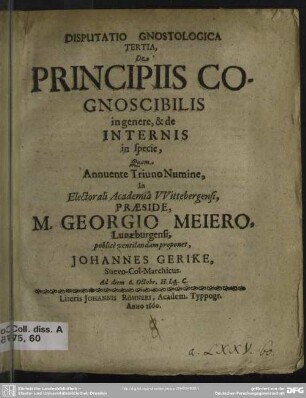 Disputatio gnostologica tertia de principiis cognoscibilis in genere et de internis in specie