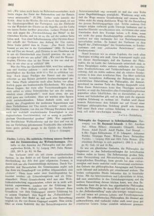 361-362 [Rezension] Fischer, Ludwig, Die natürliche Ordnung unseres Denkens und der Zusammenhang der Weltanschauungen