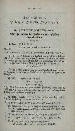 Dritter Abschnitt. Sätze über Potenzen, Wurzeln und Logarithmen.