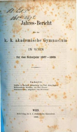 Jahresbericht. 1867/68