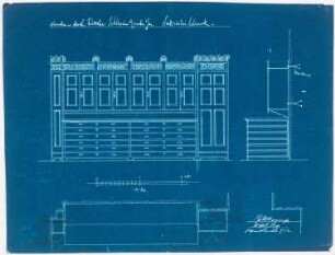 Kirche mit Innenausstattung und Pfarrhaus, Schlesiengrube: Ansicht, Grundriss und Schnitt des Sakristeischranks 1:20