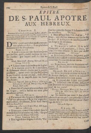 Epitre De S. Paul Apotre Aux Hebreux