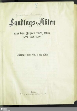 2.1922/26,1: Landtags-Akten / Berichte