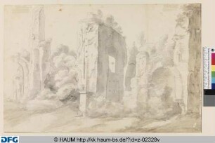 Italianisierende Landschaft mit Ruinen und Baumbewuchs (Rom?)