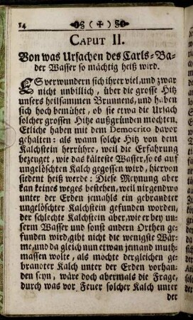 Caput II. Von was Ursachen des Carls-Bader Wasser so mächtig heiß wird.
