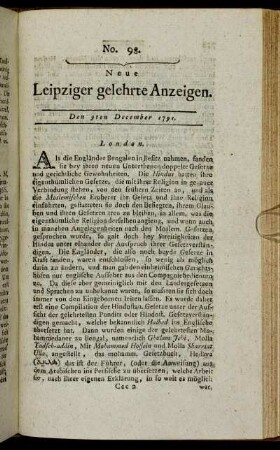 No. 98. Den 9ten December 1791.