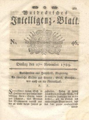 No. 46, Dinstag den 17ten November 1789