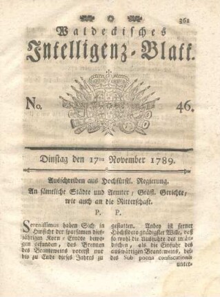 No. 46, Dinstag den 17ten November 1789