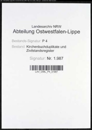 Zivilstandsregister der Stadt Lippstadt (A 1813). (Gemeinde: Lippstadt, Kreis Lippstadt)