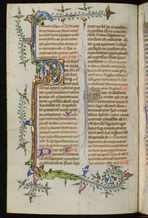 Initiale O mit Bordürenstäben und Fadenranken