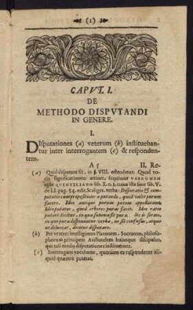 1-9, Caput I. De Methodo Disputandi in Genere. - Caput II. De Requisitis Disputantium.