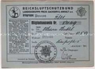 Mitgliedsausweis des Reichsluftschutzbundes