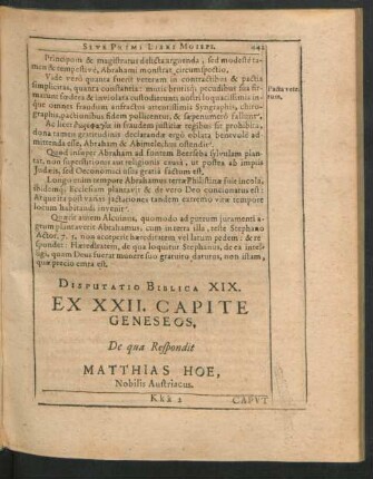 Disputatio Biblica XIX. Ex XXII. Capite Geneseos. De qua Respondit Matthias Hoe