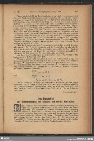 Das Stereoskop zur Unterscheidung von falschen und echten Banknoten