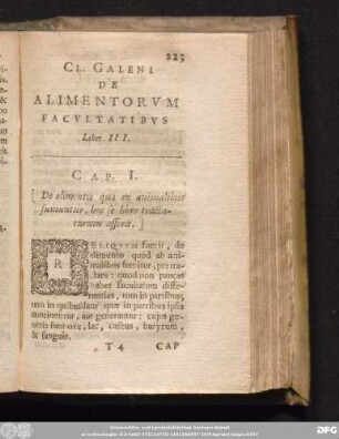 Cl. Galeni De Alimentorum Facultatibus Liber III.