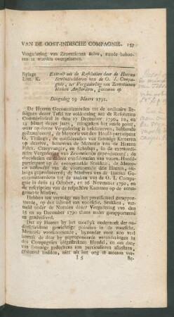 Bylage Litt. K. Extract uit de resolutien door de heeren bewinhebberen van de O. I. Compagnie ... dingsdag 29 maart 1791