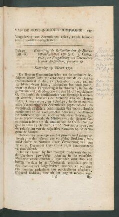 Bylage Litt. K. Extract uit de resolutien door de heeren bewinhebberen van de O. I. Compagnie ... dingsdag 29 maart 1791