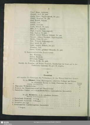 B. Docenten mit Angabe des Kataloges der Vorlesungen für das Winter-Semester 1878/79