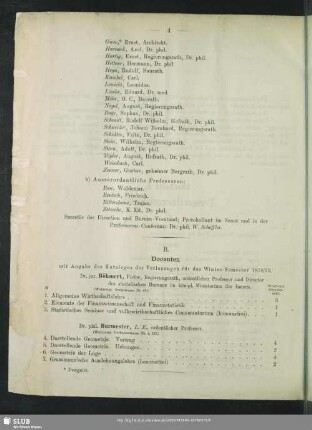 B. Docenten mit Angabe des Kataloges der Vorlesungen für das Winter-Semester 1878/79