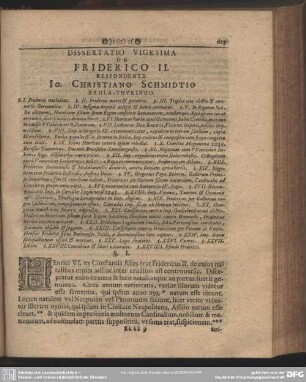 Dissertatio Vigesima De Friderico II. Respondente Io. Christiano Schmidtio Kahla-Thuringo