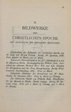 II. Bildwerke der christlichen Epoche (mit Ausschluss der deutschen Bildwerke)