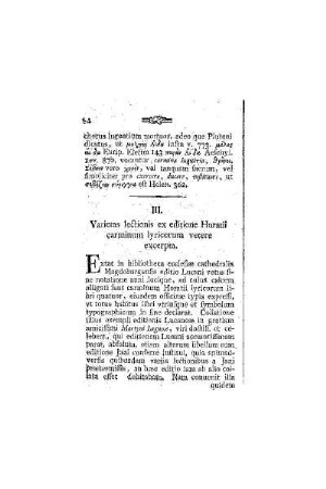 Varietas lextionis ex editione Horatii carminum lyricorum vetere excerpta