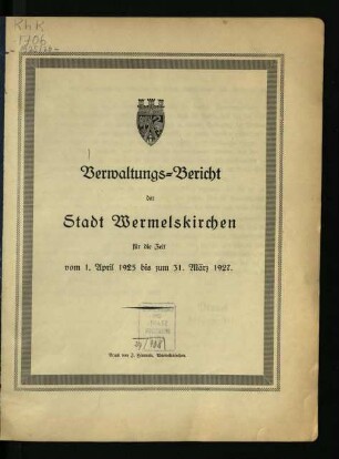 Verwaltungs-Bericht der Stadt Wermelskirchen / 1925/26