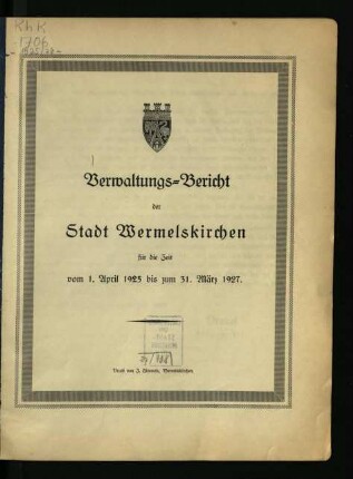 Verwaltungs-Bericht der Stadt Wermelskirchen / 1925/26