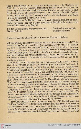 Johannes Jacobs übergibt DAV-Kasse an Heinrich Niehues