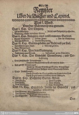 Register über die Bücher und Capittel.