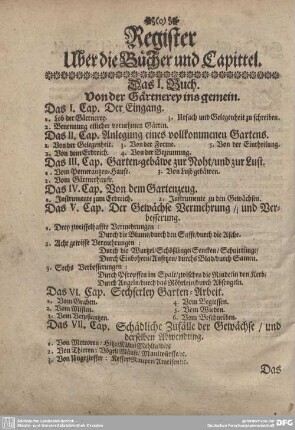 Register über die Bücher und Capittel.