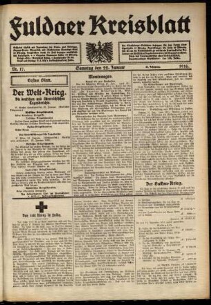 Erste Ausgabe vom Samstag, den 22. Januar 1916.