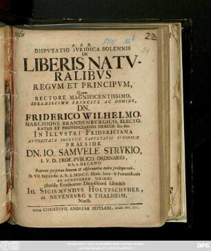 Dispvtatio Ivridica Solennis De Liberis Natvralibvs Regvm Et Principvm