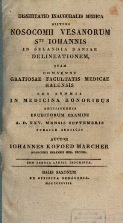 Diss. inaug. med. sistens Nosocomii vesanorum St. Johannis in Selandia Daniae delineationem : cum tab. lith.