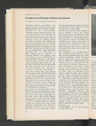 Die Ahnen des Chirurgen Friedrich von Esmarch. Zu seinem 150. Geburtstags am 9. Januar 1973.