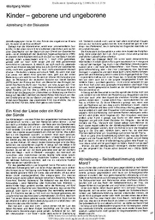 Kinder - geborene und ungeborene. Abtreibung in der Diskussion