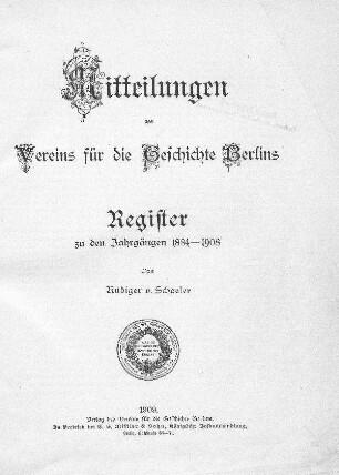1884/1908: Register zu den Jahrgängen 1884-1908