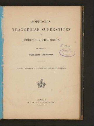 Sophoclis tragoediae superstites et perditarum fragmenta