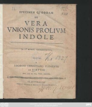 Specimen Qvoddam De Vera Vnionis Prolivm Indole