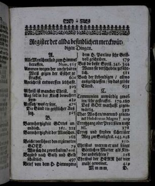 Register der allda befindlichen merckwürdigen Dingen.