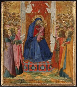 Thronende Maria mit dem Kind, anbetenden Engeln und den Heiligen Paulus, Johannes dem Evangelisten, Johannes dem Täufer und Petrus