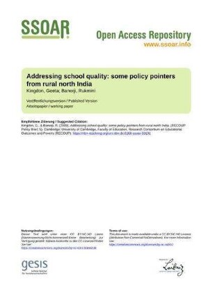 Addressing school quality: some policy pointers from rural north India