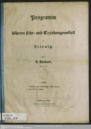 1856/57: Programm der Höheren Lehr- und Erziehungsanstalt zu Leisnig