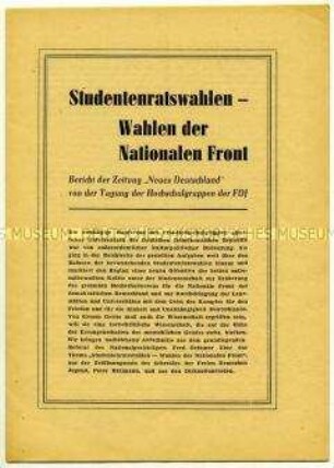 Bericht der Zeitung "Neues Deutschland" von der Tagung der Hochschulgruppen der FDJ