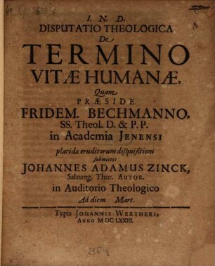 Disp. theol. de termino vitae humanae