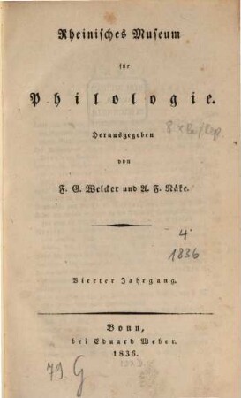 Rheinisches Museum für Philologie. 4. 1836