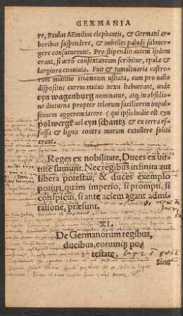 XI. De Germanorum regibus, ducibus, eorumque potestate.